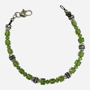 Green and Clear Crystal Beads Bracelet with Heart Clasp NIB